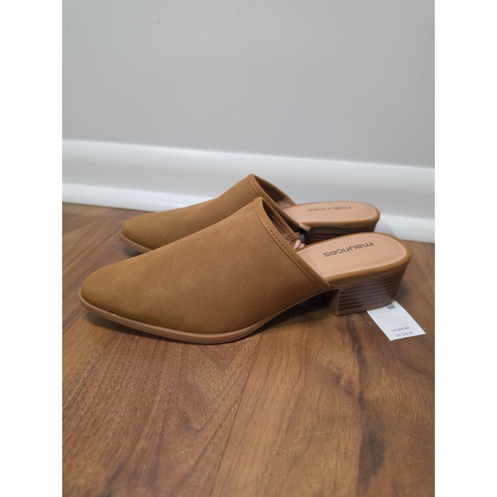 NWT Maurices Bailey Mules Size 8 Brown Faux Suede Pointed Toe Block Heel Shoes